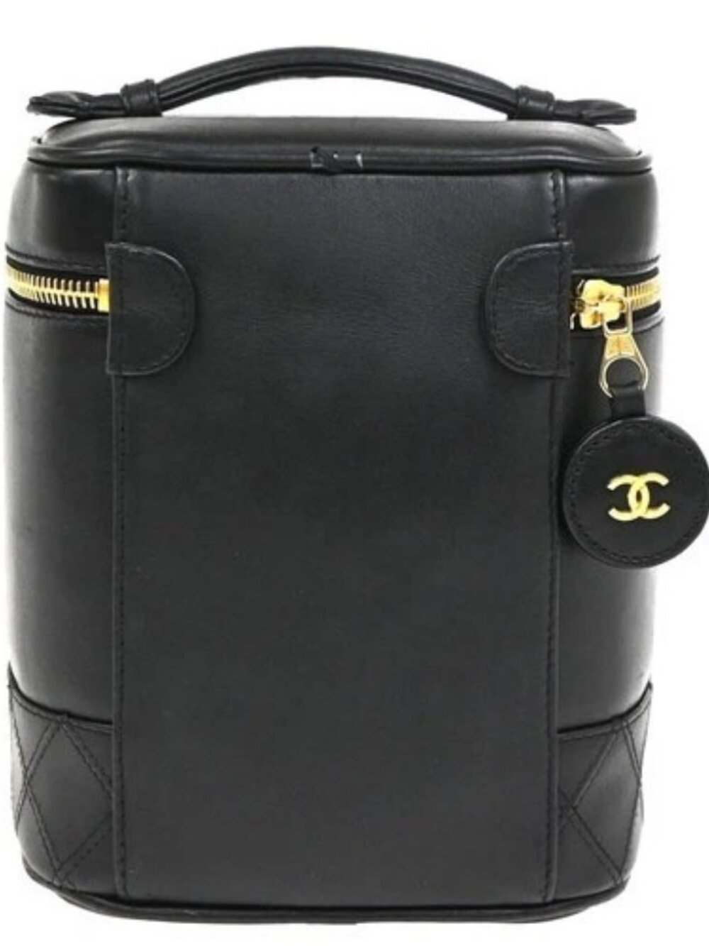 CHANEL CC Logo Bicolore Vanity Hand Bag Leather Black GHW Italy Vintage 95RL973 - Picture 3 of 15